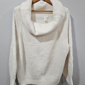 H & M Womens Cowl Neck Faux Fur White Sweater, Medium